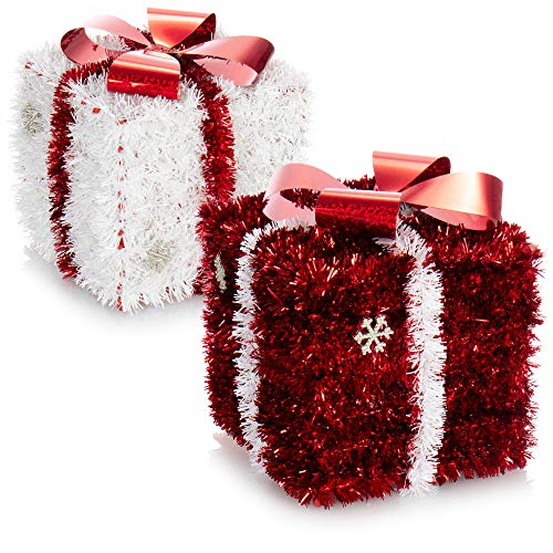 com-four® 2X Regalo de decoración navideña - Caja Brillante como decoración de habitación para Navidad y Adviento - Caja de Regalo para esconder Regalos (02 Piezas - Regalo Rojo Blanco)