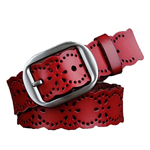 Con vestido de moda para mujer cinturón de cuero blanco cinturón hueco hebilla casual moda ancho cinturón 80-87cm rojo