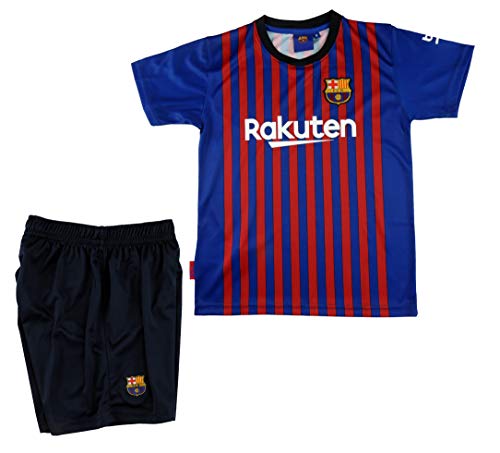 Conjunto Camiseta y Pantalon 1ª Equipación 2018-2019 FC. Barcelona - Réplica Oficial Licenciado - Dorsal Liso - NiñoTalla 10 años - Medidas Pecho 43.5 - Largo Total 59 - Largo Manga 16 cm.