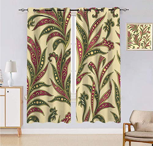 Cortina floral hecha a medida, diseño de hojas, ramas abstractas con hojas ornamentales de estilo exótico, 2 paneles, cada panel de 152 cm de ancho x 222 cm de largo