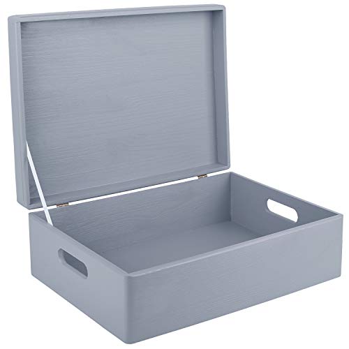 Creative Deco XL Gris Grande Caja de Madera para Juguetes | 40 x 30 x 14 cm (+/-1cm) | con Tapa y Asas Cofre para Decorar | Almacenaje Documentos, Objetos de Valor, Herramientas