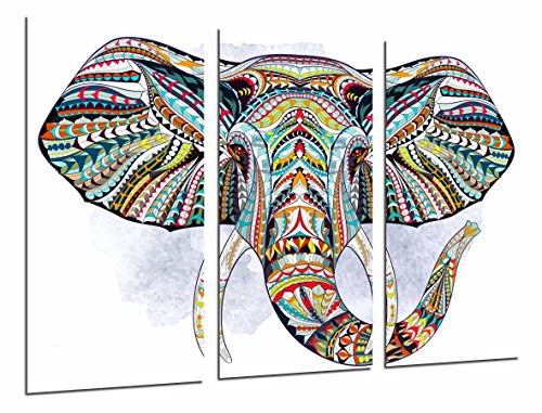 Cuadros Camara Poster Fotográfico Decoracion Mandala Animal Elefante, Fondo Blanco Tamaño total: 97 x 62 cm XXL, Multicolor