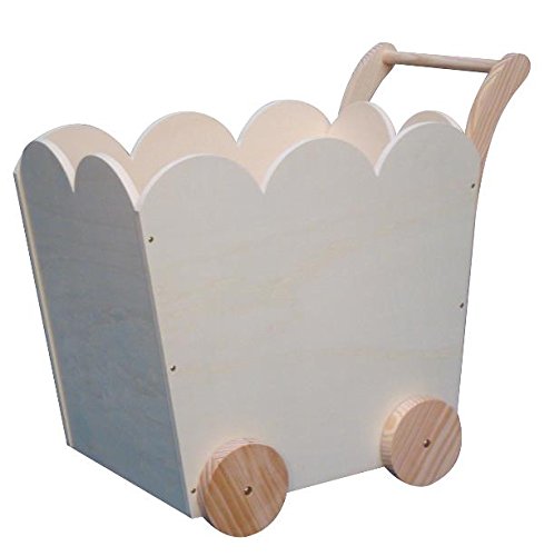 Cubo juguetero Infantil. Carro Juguetes. En Madera en Crudo, para Pintar. Manualidades y decoración. Medidas (Ancho/Fondo/Alto): 62 * 34.5 * 55 cms. Las Ruedas giran.