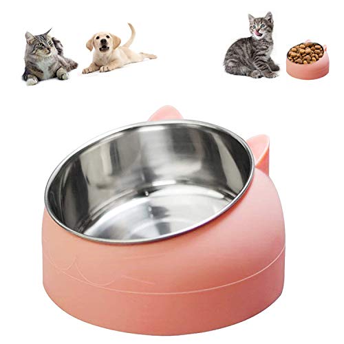 Cuenco del Gato, Tazón para Mascotas, Tazón para Perro,Inoxidable Cuencos para Comida para Gatos,Cuencos para Mascotas Antideslizantes con 15° Inclinación, para Gatos y Perros Pequeños (Rosado)