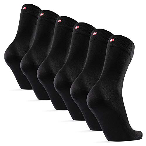 DANISH ENDURANCE 6 Pares Calcetines de Bambú para Hombre y Mujer, Super Suaves, Cómodos, Transpirables y Duraderos, Pies Frescos, Corte Clásico, Negro (Negro, EU 48-51)