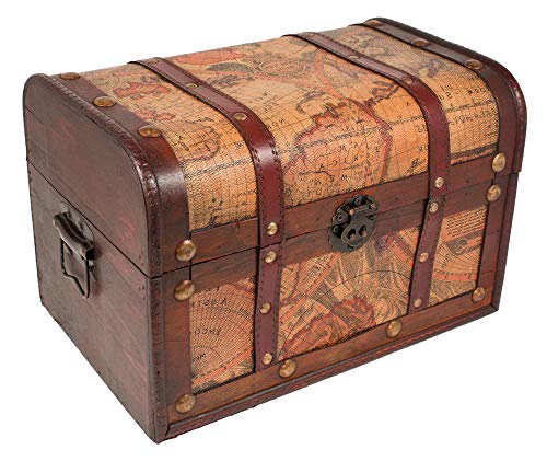 Das Kostümland Cofre del tesoro pirata de madera con mapa, tamaño mediano