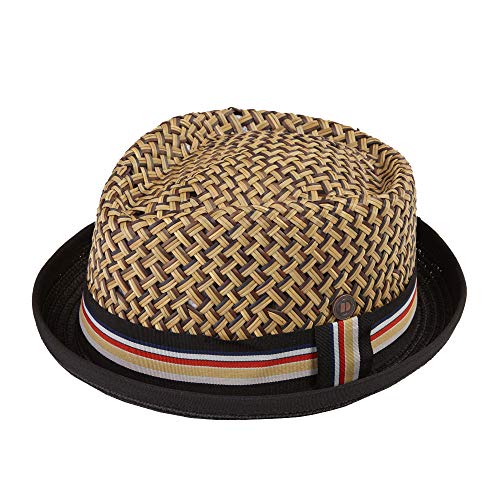 DASMARCA MAX Natural con Sombrero de Paja Negro de Borde Retro Porkpie Summer Hat - M