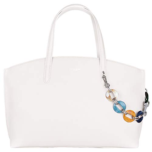 David Jones - Bolso de Hombro Grande Mujer - Bolso de Mano Cuero PU - Totalizador Asas Largas - Tote Shopper Bag Piel Trabajo Muchos Bolsillos Compartimentos Escuela Oficina - Blanco