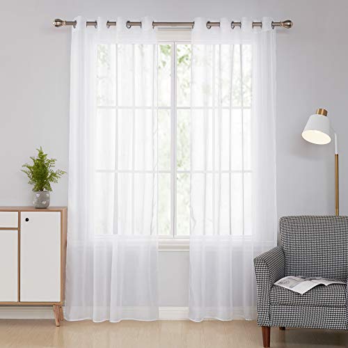 Deconovo Visillo para Ventana Cortina Transparente de Dormitorio 2 Paneles 140 x 138 cm Blanco