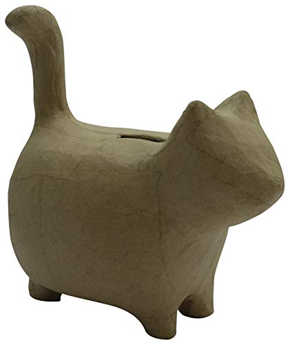 Décopatch AC841C – Un Soporte de Papel marrón pulpado, 14 x 8,5 x 15 cm, Hucha de Gato de pie