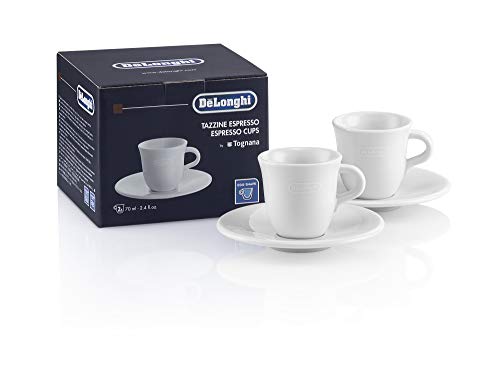 De'Longhi DLSC308 2 tazas de café by Tognana, 70 mililiters, porcelana cerámica, blanco/platillos