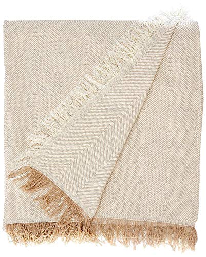 DHestia - Funda Foulard Cubre Cama y Sofá con Flecos Espiga (180x260 cm, Beige)