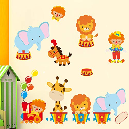 Dibujos Animados Circo Animal Wallpaper Sala De Estar Kindergarten Children's Wall Sticker Elefante Lion Pegatina 50 X 60cm