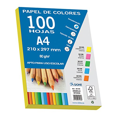 Dohe 30165 - Pack de 100 papeles A4, 80 g, color amarillo intenso