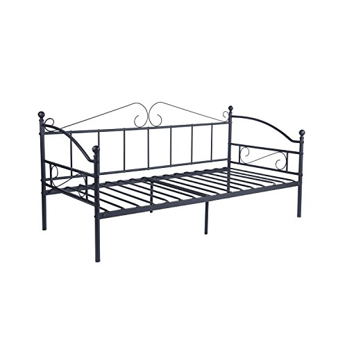 DORAFAIR Cama Metálica Diván Cama de día para Dormitorio Salón Cuarto de Invitados, Adecuado para Colchón de 90 * 190 cm, Negro