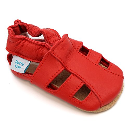 Dotty Fish Zapatos de Cuero Suave para bebés. Sandalias Rojo para niños y niñas. 2-3 Años (25 EU)