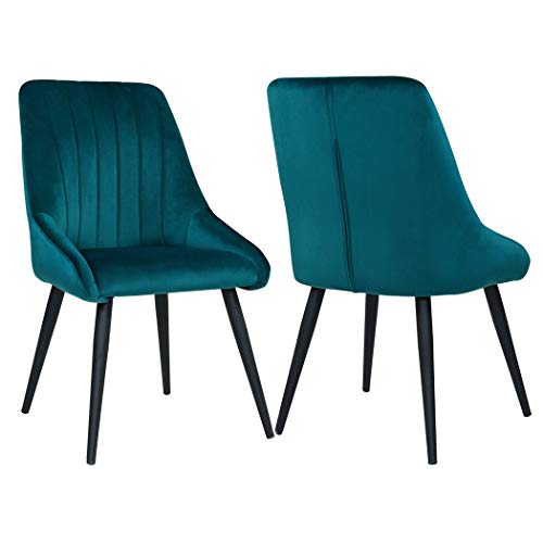 Duhome 2X Silla de Comedor de Tela (Terciopelo) diseño Retro Silla tapizada Vintage con Patas de Metal seleccion de Color 8066, Color:Verde Azulado, Material:Terciopelo