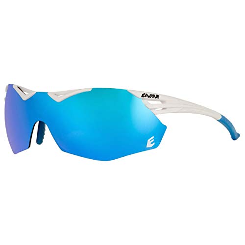 EASSUN Gafas de Running Avalon, Solares Cat 3, Ajustables y Antideslizantes - Blanco, Azul Revo