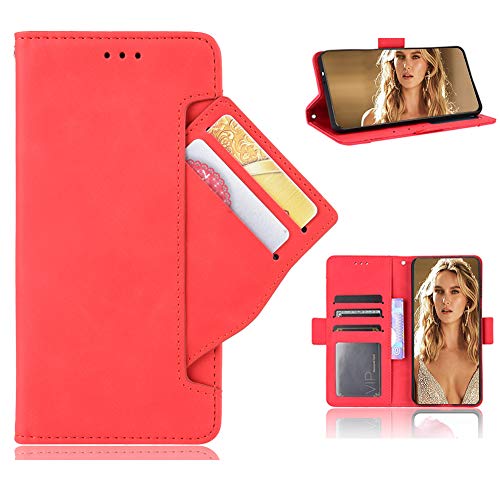 Easyshow Compatible con Funda TCL 10 5G, Estuche Tipo Billetera con Dos Conjuntos Ranura para Tarjeta, Elegante Carcasa con Tapa Abatible para TCL 10 5G-Rojo