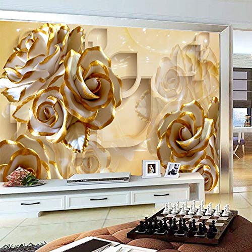 Estilo Europeo Estéreo Rose Jade Talla Murales Fotográficos Papel Tapiz Sala De Estar Tv Sofá Fondo Tela De Pared 3D Papel Pintado Pared 200(Ancho) X140(Alto) Cm