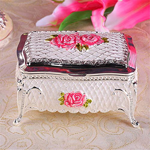 EVFIT Caja de baratijas Joyero Arte del Metal Flor de Rose Boda Europeas del Estilo del Caramelo de Embalaje de Regalo Caja de Almacenamiento (Color : Pink, Size : 12.8X9X8.3CM)