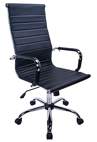 Exofcer Silla de Oficina de Piel sintética con Respaldo Alto Curvado Altura Ajustable (Negro-2)