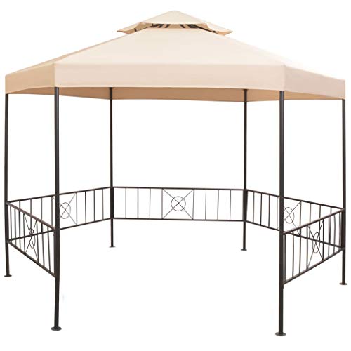 FAMIROSA Pérgola/Cenador de jardín Hexagonal Beige 323x265 cm