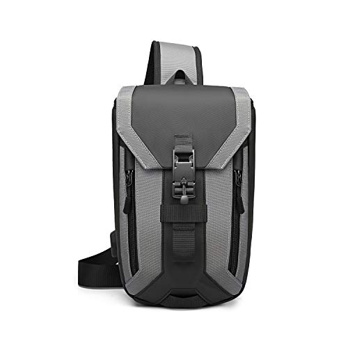 FANDARE Antirrobo Bolso Pecho Bolsos de Hombre con USB Negocio Sling Bag Gran Capacidad Bolsos Cruzados Bandoleras Cruzada Mochilas y Bolsas de Viaje Deportes Ciclismo Montañismo Poliéster Gris