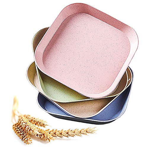 FANDE Platos de paja de trigo livianos y saludables - 4 Paquetes de Placas irrompible, Cuenco de cereal para niños, Platos de trigo para niños, para Ensalada/Pastel/postres, 15Cm