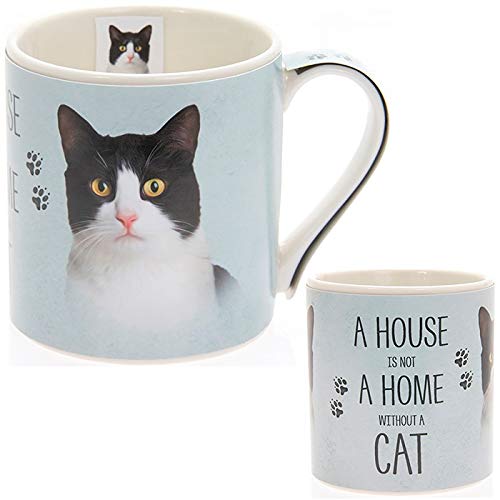 Feline Friends Taza de café de porcelana fina con diseño de gato blanco y negro