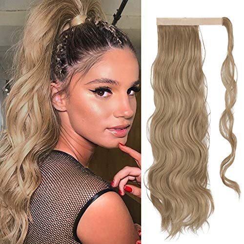 FESHFEN Coleta Postiza Rizada Pelo, 60 cm Largo Ondulado Wavy Ponytail Extension Cola de Caballo Extensiones Clip Postizos de Pelo Rizado para Mujeres Chica