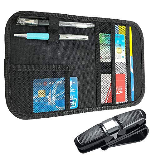 FineGood Organizador de visera de coche y soporte para gafas, para interior de coche, tarjeta de CD, soporte de bolsillo de almacenamiento, accesorio - negro