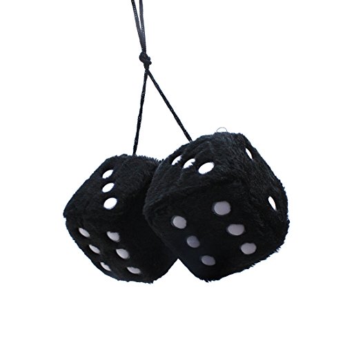 FineInno Dados de Peluche Fuzzy Dice Coche Interior Accesorios ,Retro Cuadrado Espejo Colgante Dados Decorativos para Coche, Negro