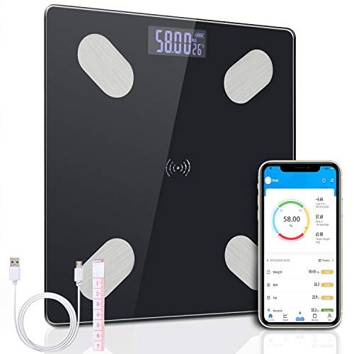 flintronic Bascula de Baño Digital, Báscula de Grasa Corporal Bluetooth Smart App, Bascula Electrónica con 12 Mediciónes de Peso, Monitores de Composición Corporal, Porcentaje de Masa Muscular, BMI