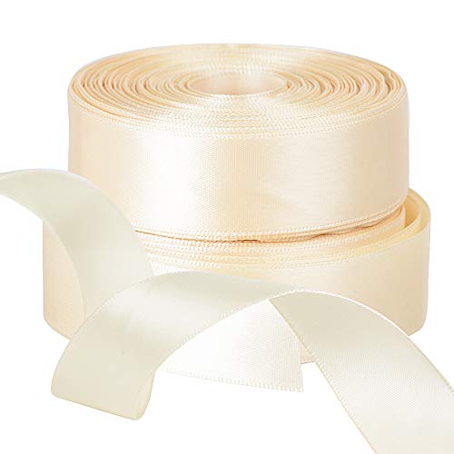 FLOFIA 50Yard Rollo Cinta Poliéster Crema de Satén Raso Tela para Decoración Manualidades Embalaje Regalo Cajas Flores Navidad Boda Fiesta, 25mm de Ancho (2 Rollos x 25 Yard)