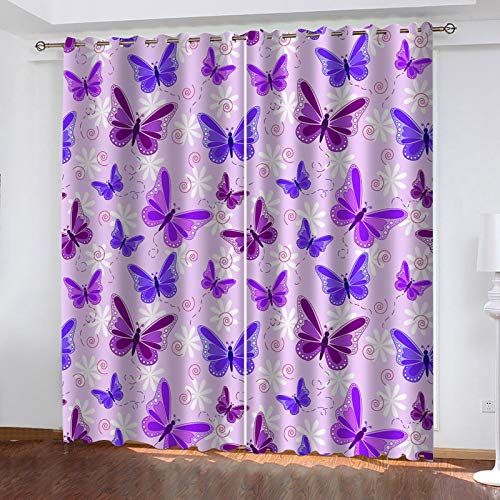 FOssIqU Cortina de Aislamiento de Dormitorio 3D 46x90inch Estampado de Mariposa Morado Cortina de Orificio Redondo para Dormitorio Cortina súper Suave Cortina de reducción de Ruido para Sala de Estar