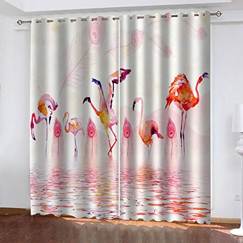 FOssIqU Cortinas de Dibujos Animados 46x90inch Flamenco de Plumas de Acuarela Aislamiento térmico, prevención de Ruidos y sombreado 2 Paneles para Cortinas Decorativas