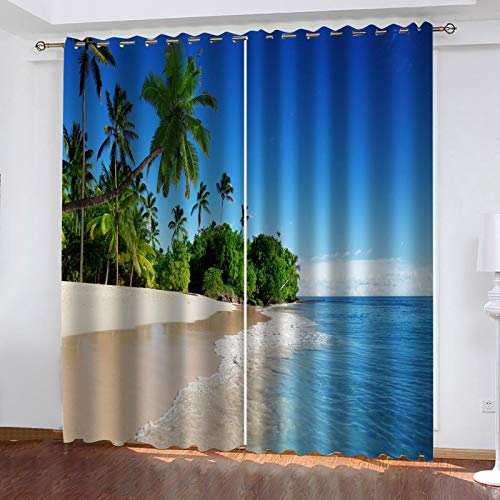 FOssIqU Cortinas de Dibujos Animados 55x90inch Paisaje Marino de Maldivas para Sala de Estar de Dormitorio con 2 Paneles Perforados decoración del hogar habitación Infantil