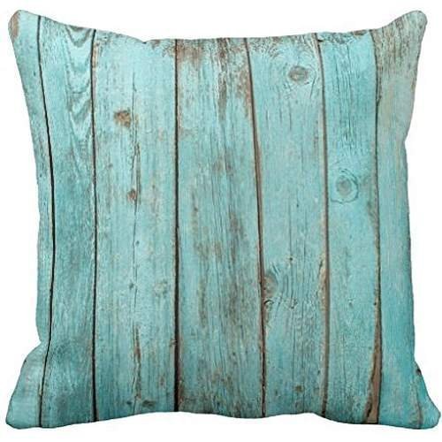 Funda de cojín Deco de madera turquesa, color turquesa y madera de granero, funda de cojín para sofá, fundas de almohada de 60 x 60 cm