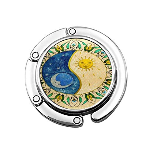 Gancho Plegable para Bolso, Colgador para Bolso, Yin Yang cósmico, el símbolo del Equilibrio, ilustración de Acuarela de Sol y Luna en antigüedad Vintage