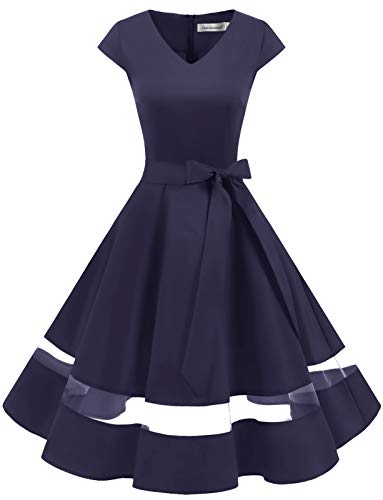 Gardenwed Vintage Vestidos Coctel Corto 50s Vestido de la Fiesta para Mujer Navy S