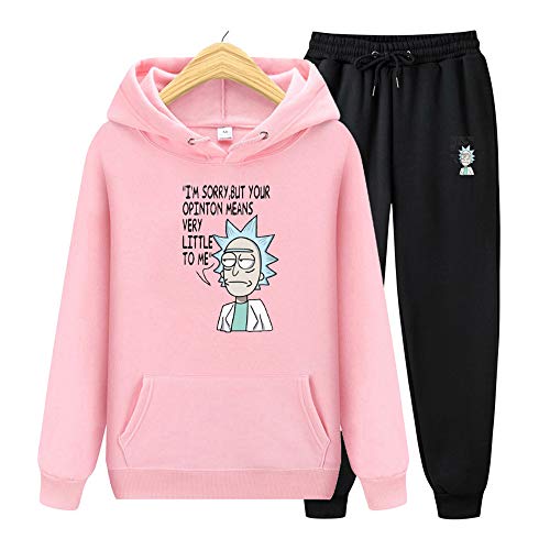 GFQTTY Hombre Sudadera con Capucha Rick and Morty Jersey De Manga Larga para Mujer Pantalones Casuales con Bolsillos,Rosado,L