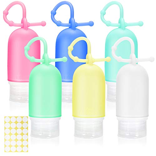 Gifort 6 Piezas Botellas de Viaje Portatiles 50ml, Botellas de Silicona Rellenables, Botellas Vacías Contenedores Viaje para Desinfectante de Manos Champú Loción Gel