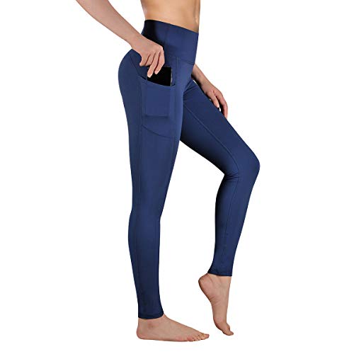 Gimdumasa Pantalón Deportivo de Mujer Cintura Alta Leggings Mallas para Running Training Fitness Estiramiento Yoga y Pilates GI188 (Azul Profundo, S)