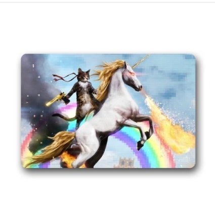 good quality Custom Gato Unicornio Arco Iris Pistola Deagle máquina Lavable Puerta Alfombrillas para Interiores Casa Felpudo 23.6 "L x 15,7" W