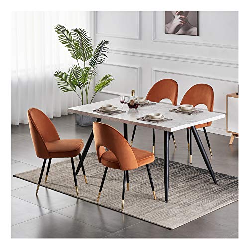 Greneric Juego de 2 sillas de comedor de terciopelo naranja con asiento y respaldo de color dorado, patas de metal doradas para el hogar y el salón (naranja, 2)