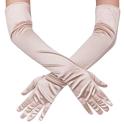 Guante largo negro blanco Guantes de Satén Mujer Vintage Guantes hasta los Codos Novia Accesorios Guantes Largos para Boda Fiesta Accesorios (52cm-champán)