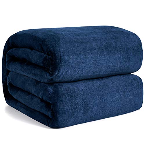 Hansleep Manta para Sofá de Franela 130x165 cm, Mantas para Cama 80 Suave - Manta Pelo de Microfibra Pequeña Transpirable Hipoalérgica, Manta Forro Polar Reversible Azul Marino