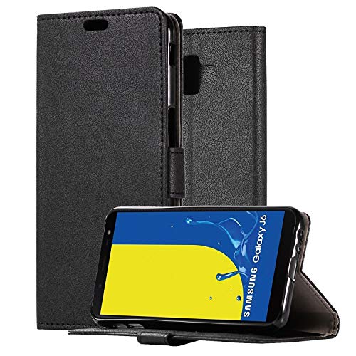 HDRUN Funda Samsung J6+ /J6 Plus- Prima Ultra Carcasa Libro de Cuero PU Tapa Billetera con Ranuras de Tarjeta Cierre Magnético Elegante Protección Carcasa Case para Samsung Galaxy J6 Plus, Negro