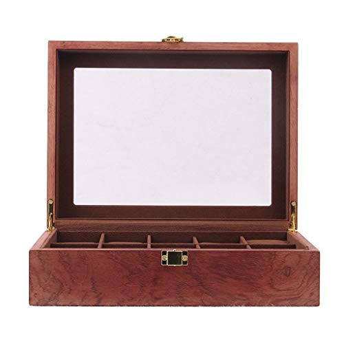 Hellery Caja De Reloj De Madera Maciza Caja De Almacenamiento De Exhibición Cofre con Tapa De Vidrio Tiene Capacidad para 10/12 Relojes con Almohadas Suaves A - 12 Slot Rosewood Grain